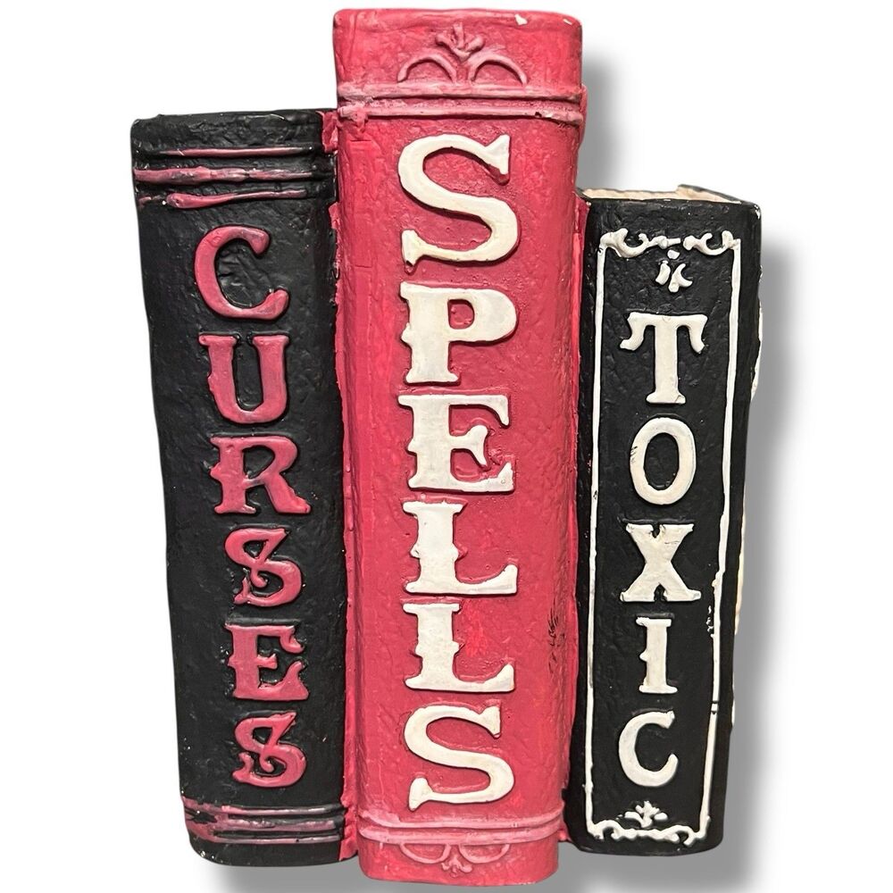 Spooky Decor Resin Books Spells, Curses, Toxic Light Up Skull Halloween Decor